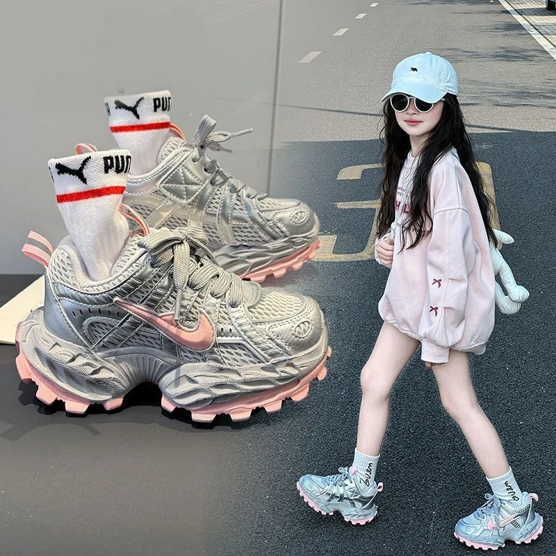 儿童运动鞋2025春秋季新款潮牌女童鞋子时尚轻便软底鞋透气老爹鞋