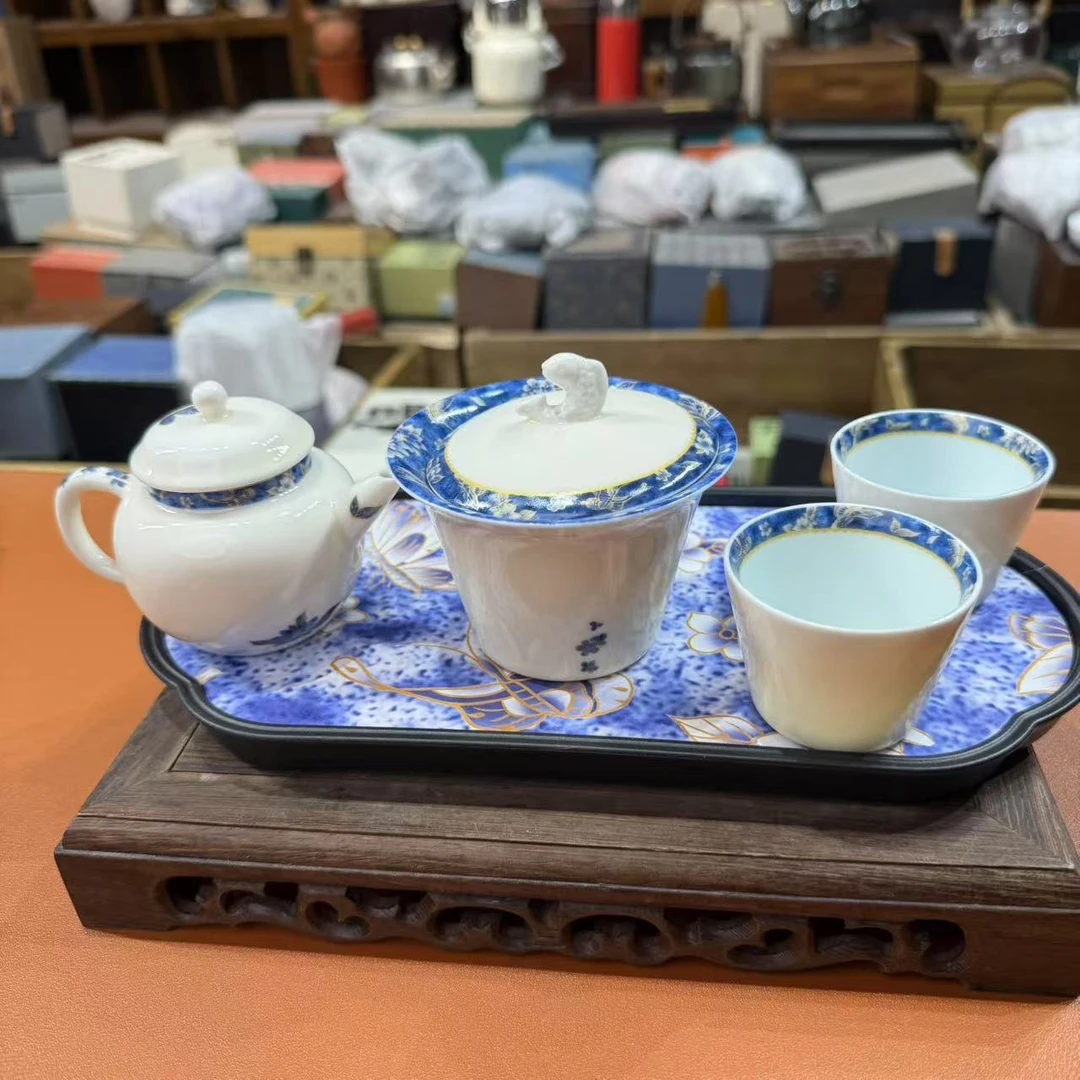 （胡子茶器）鹅绒白鲤鱼三才盖碗茶壶套组 MC051