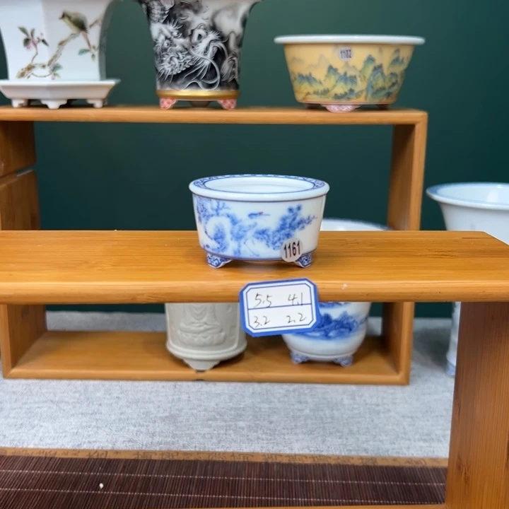 陶青花仙鹤小豆盆陶瓷