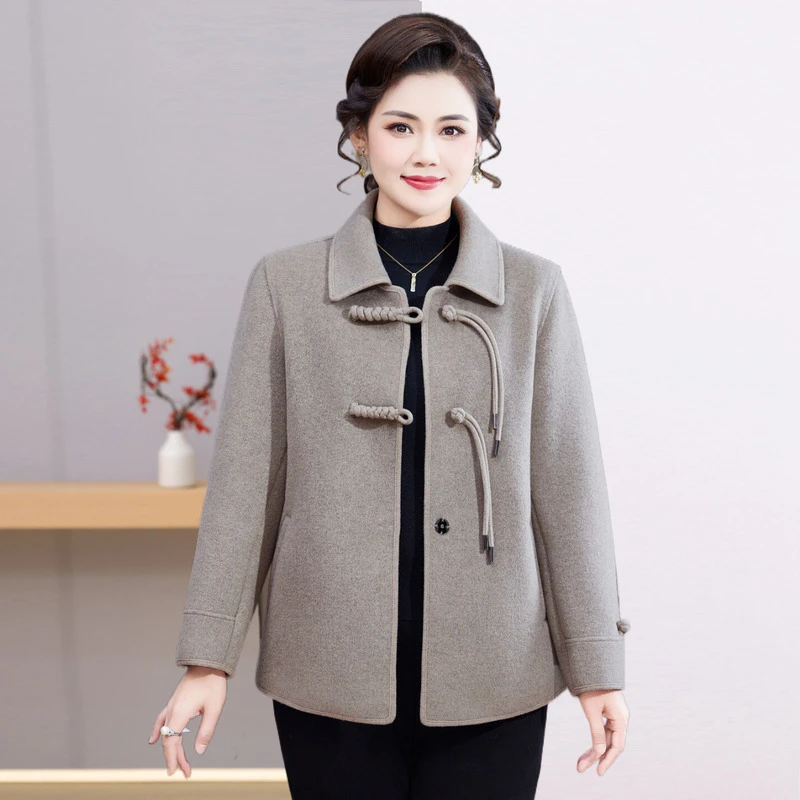 高档妈妈春秋双面呢子大衣外套女短款时尚新款秋冬小个子洋气上衣