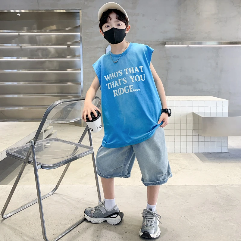 男童夏装背心套装2025新款儿童无袖两件套酷帅中大童夏款衣服炸街
