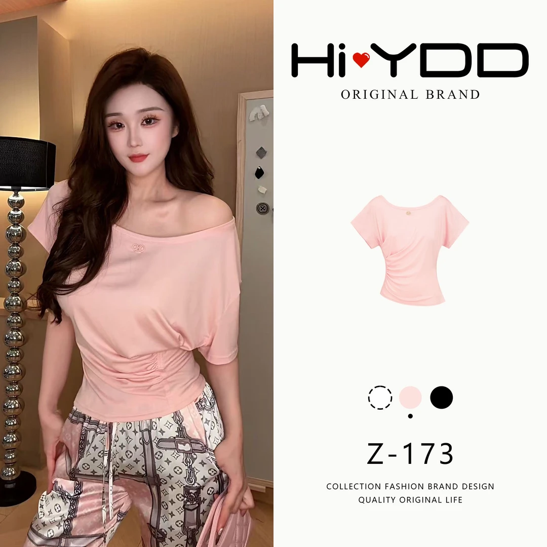 YDD•「Z-173」一字肩三穿显瘦时尚宽松显直角肩百搭T恤上衣AZ-9152