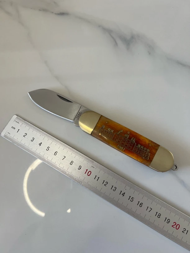 外贸库存大象脚趾 微瑕处理 染色骨柄铜头 无锁折叠家用水果刀