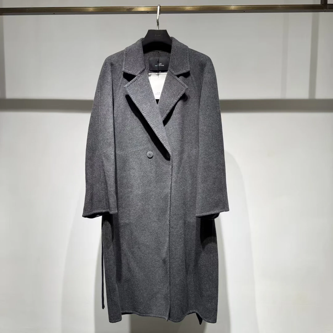 冬季长款双面呢双排扣中长款毛呢外套保暖百搭