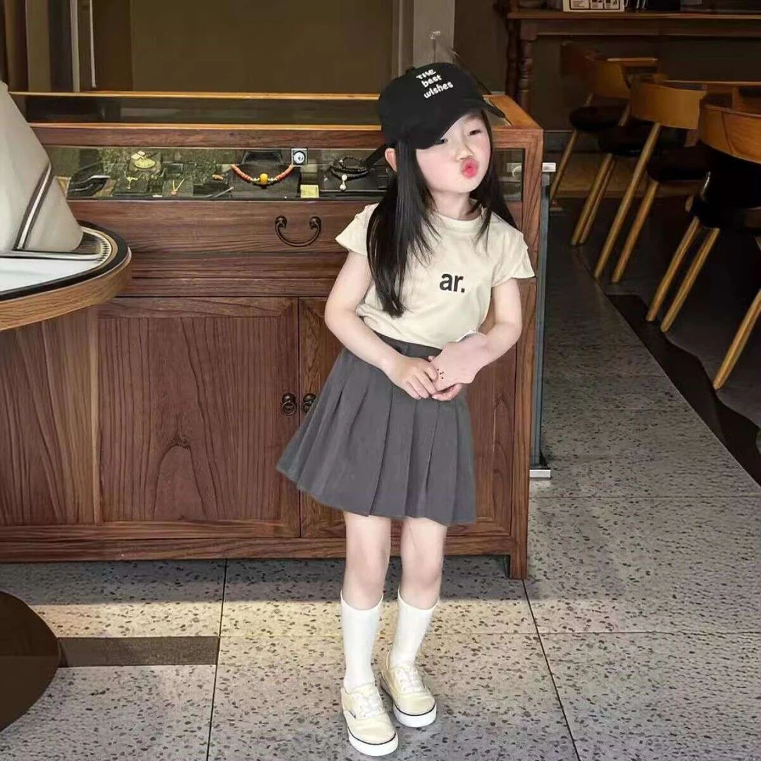 巴拉拉童装2025夏季新款女童美式修身短袖上衣半身裙学院风百褶裙