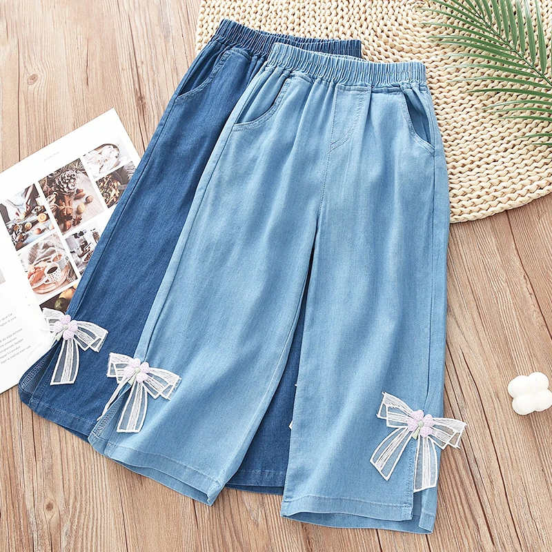薄款女童洋气阔腿裤儿童洋气蝴蝶结喇叭裤中大童薄款长裤子新款