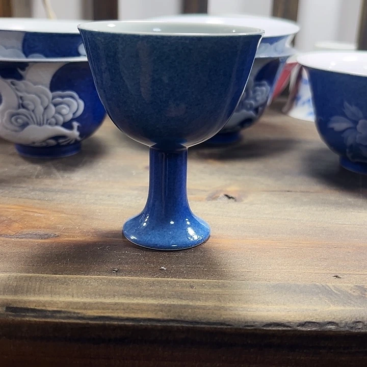 微瑕品洒蓝杯杯高脚杯