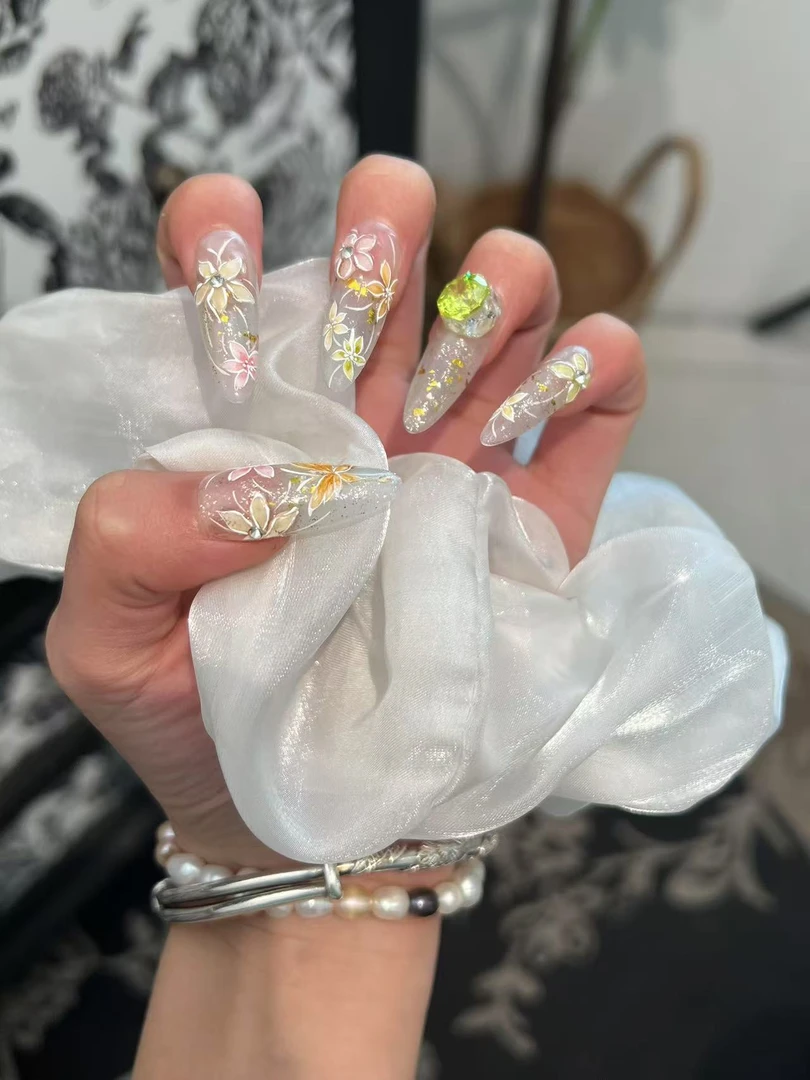 巴仑美【缤纷】补丁款 水彩立体蝴蝶花 可重复穿戴美甲 5A高碳锆石