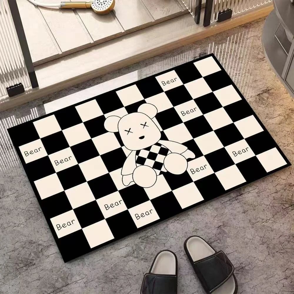 60*90CM  格子熊家用地垫浴室吸水速干卫生间门口防滑脚垫