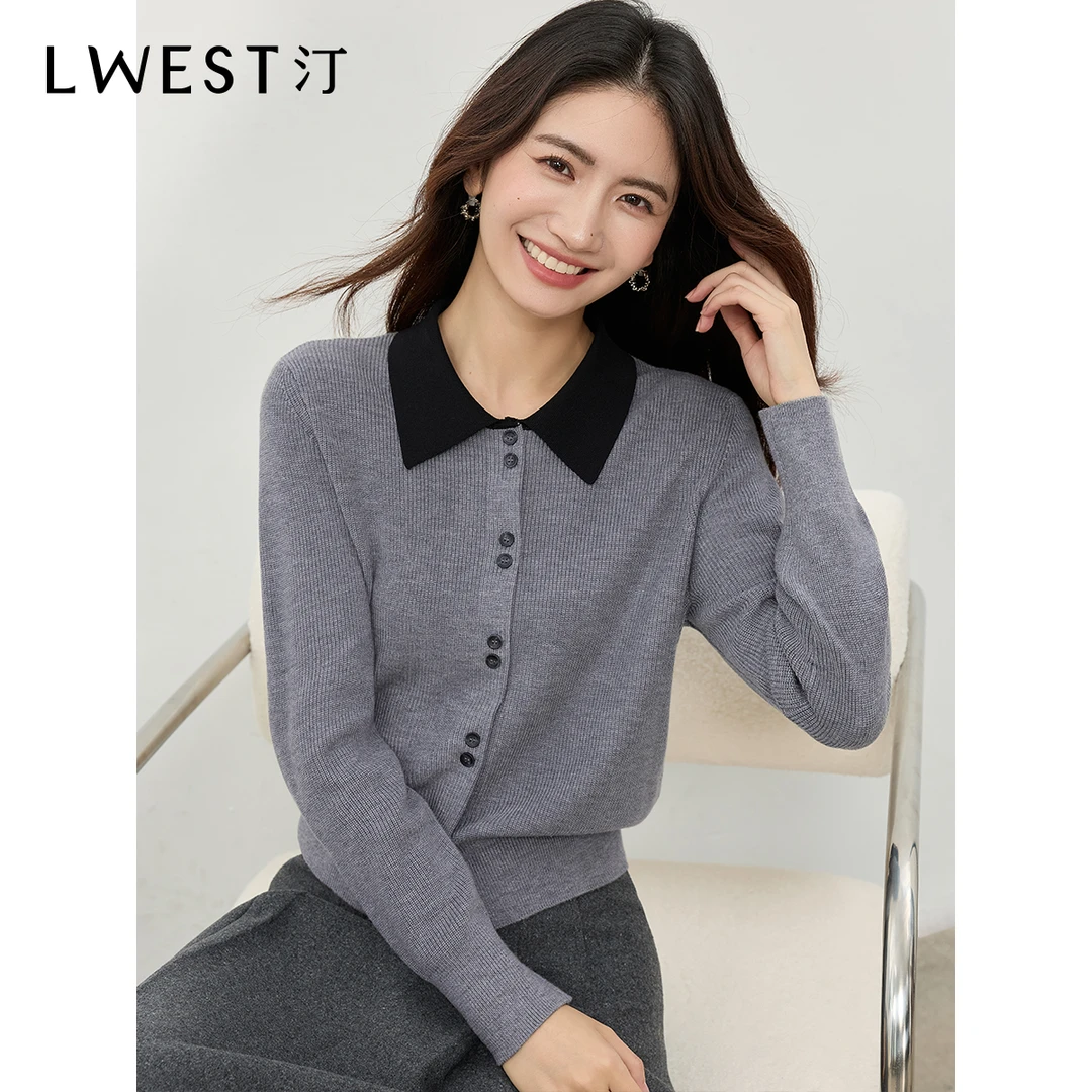 3332【女乔专享】朗文斯汀撞色翻领针织开衫DTYZ4509D03332