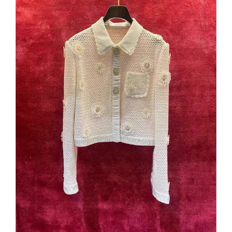 小清店《No推No换》雏菊镂空重工亮片开衫短外套裤子