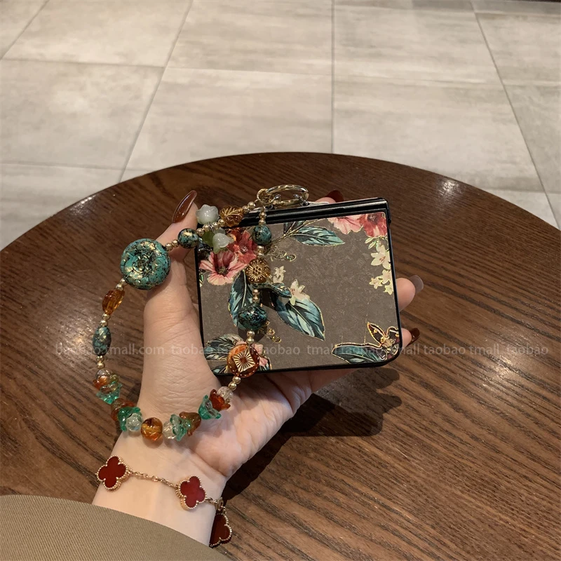 复古松绿花适用华为PuraX手机壳典藏版pocket2折叠屏小米mixflip2