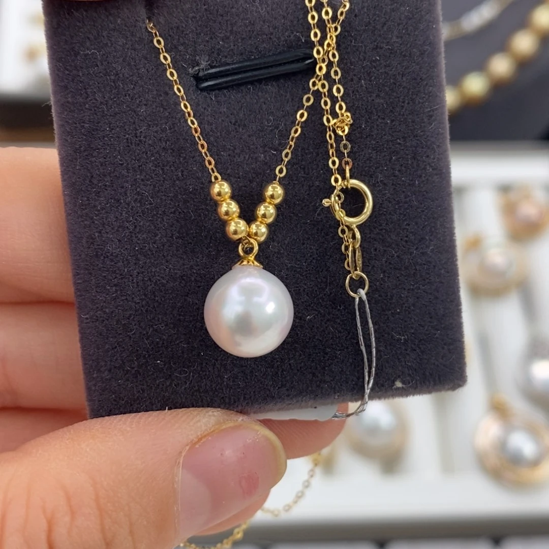 海水珍珠18K金镶嵌颈饰9-10m m