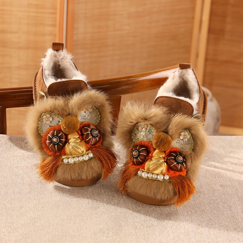 非遗虎头鞋加绒勃肯鞋女增高一脚蹬2026年冬季新款棉鞋加厚毛毛鞋