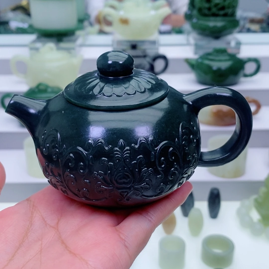 和田玉未镶嵌摆件茶壶