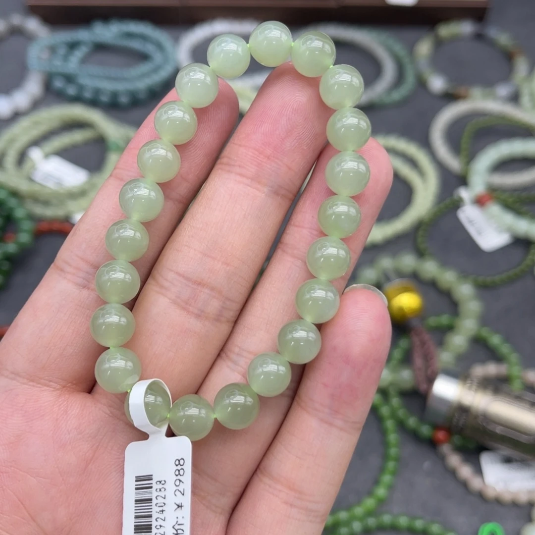 和田玉未镶嵌手串卡8高冰葡萄肉