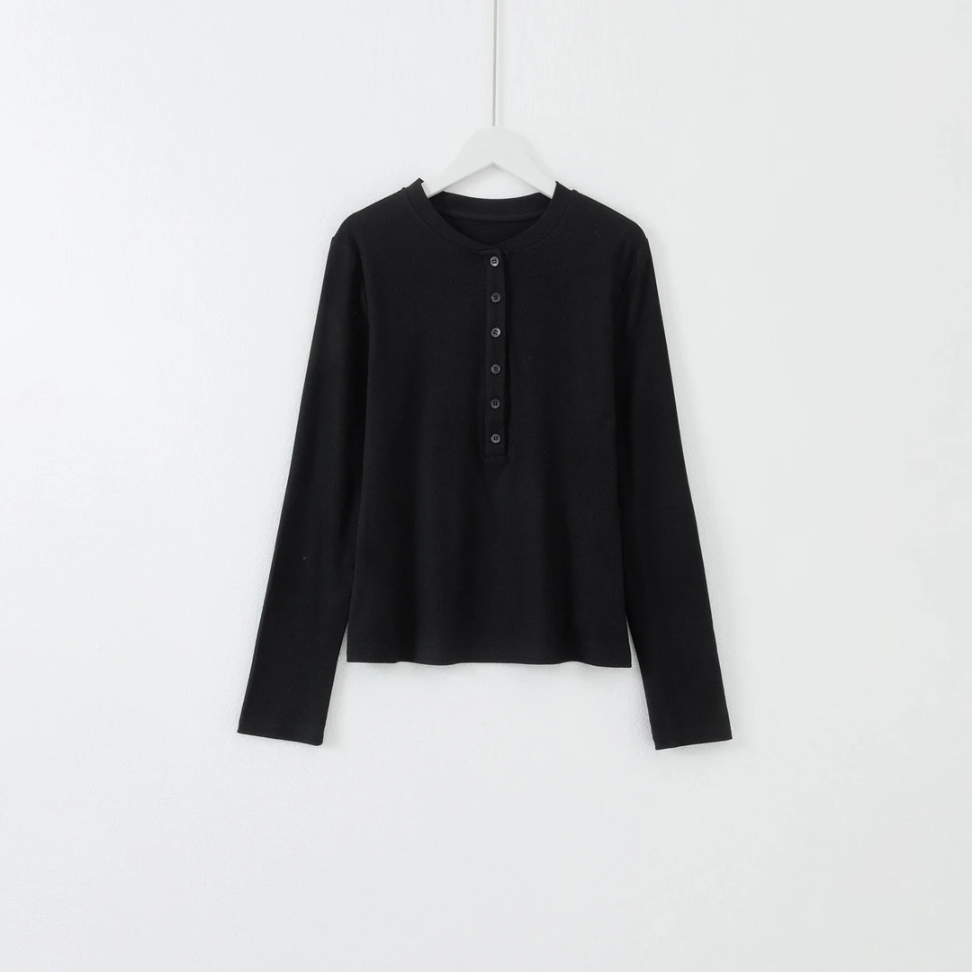 几里与麻 骨感显瘦亨利领修身打底T恤 衣长56胸围86 2082988