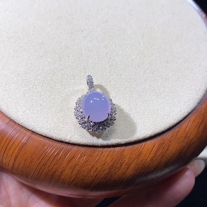 翡翠18K金镶嵌吊坠(不含链)翡翠冰紫色旦面吊坠