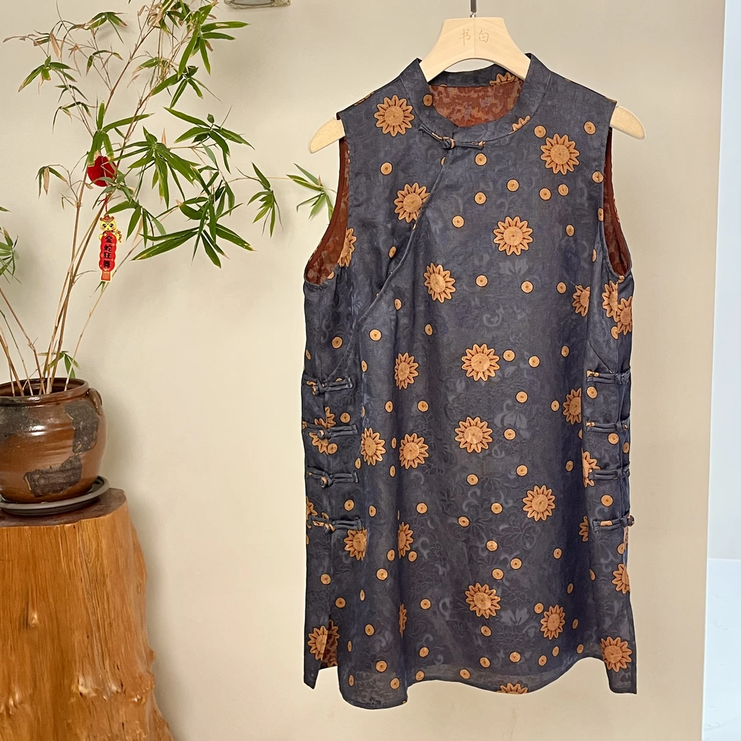 【日冕】新中式桑蚕丝花萝香云纱马甲夏季高级显白#52