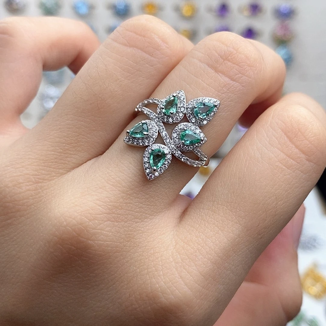 银S925镶嵌戒指祖母绿可****人（不含证书）