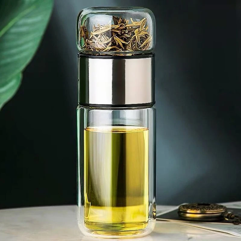 茶水分离微玻璃杯双层水杯保温杯子泡茶杯隔热便携加厚创意大容量