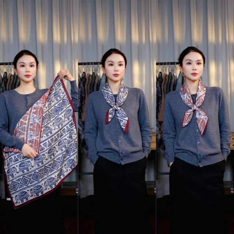 【吉象】65*65双面丝绒棉方巾早秋冬季百搭保暖丝巾女士围巾