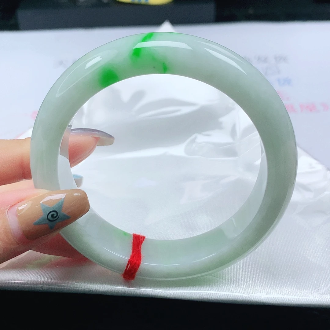 翡翠未镶嵌手镯翡翠58.0阳绿白底青正圈