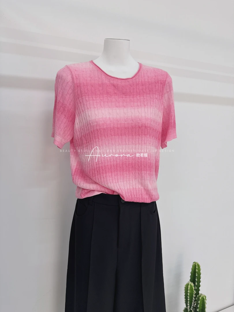 0418 欧若娅家 渐变色短袖针织衫