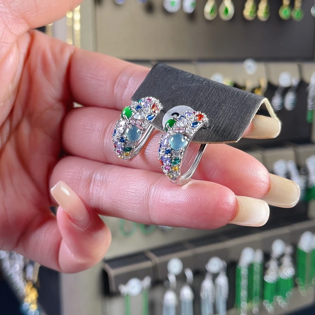 翡翠银S925镶嵌耳饰翡翠