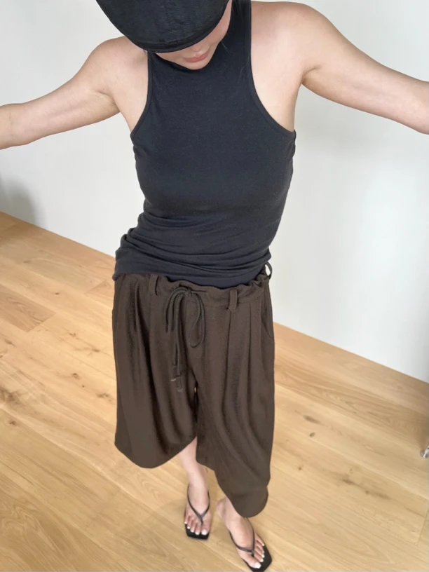 KIOKWANG//夏季薄款纯色简约休闲宽松抽绳阔腿中裤