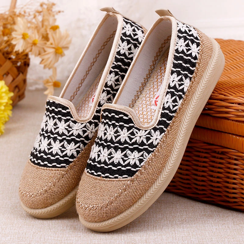 2025新款渔夫鞋女厚底透气亚麻休闲单鞋一脚蹬软底舒适懒人乐福鞋