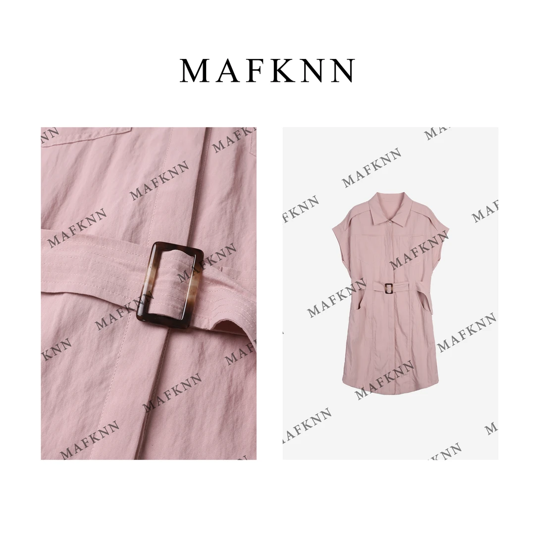 MAFKNN/玛肯时尚休闲简约纯色百搭气质腰带连衣裙MK12734