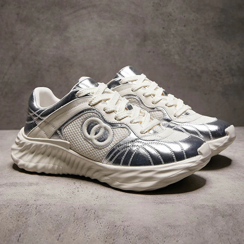 okkdey真皮透气增高老爹鞋男士休闲轻奢百搭运动鞋时尚厚底潮鞋