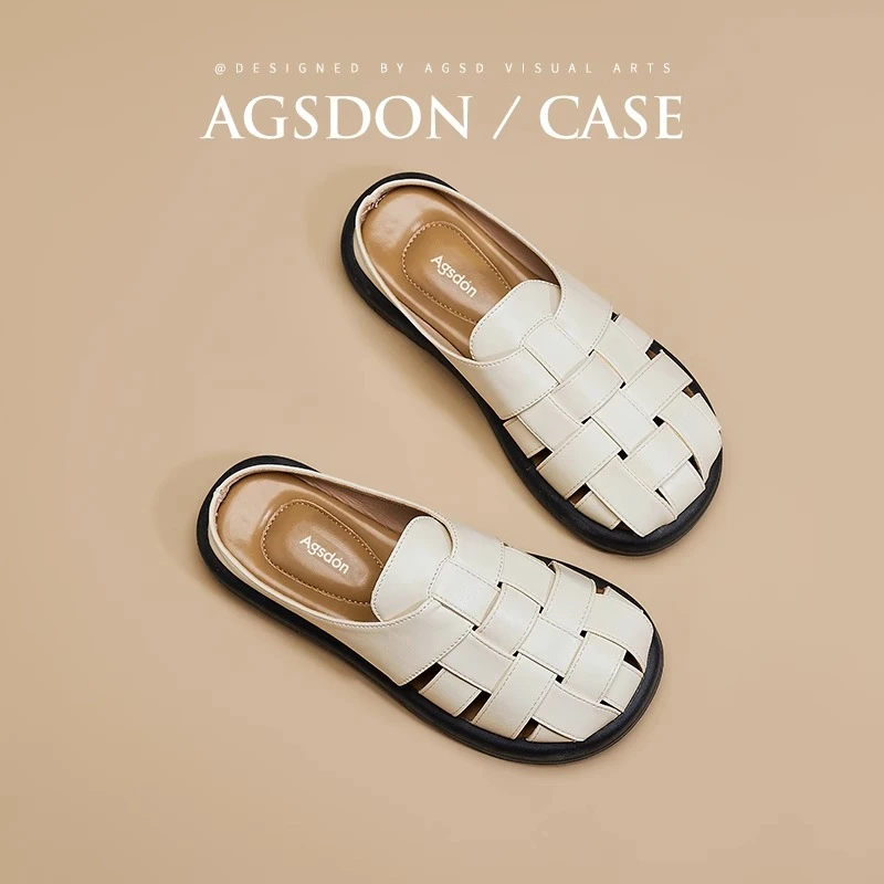 ~奥古狮登包头半拖鞋女夏外穿2025新款今年流行镂空凉拖猪笼鞋子W