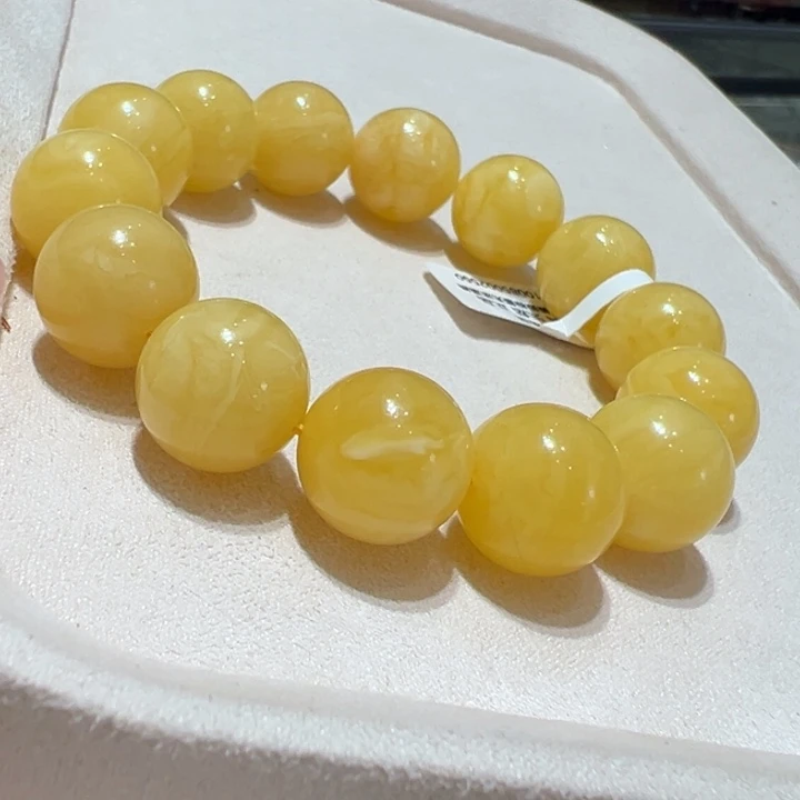 蜜***水未镶嵌蜜蜡手链俄料蜜蜡浓白花蜡圆珠手串15㎜➕