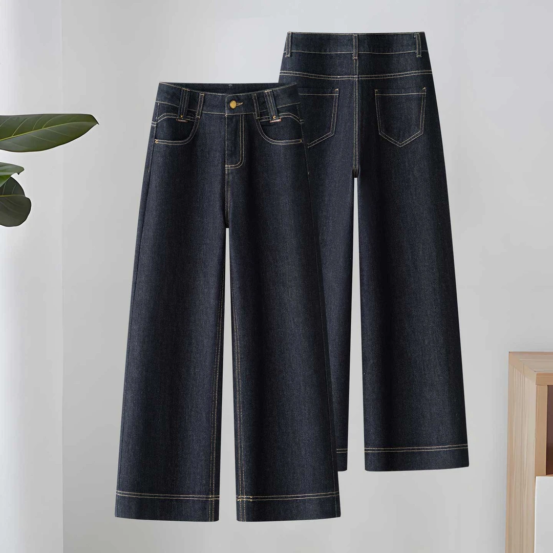 打扮时刻后妈裤丹宁蓝牛仔直筒裤女春秋2025新款小个子休闲阔腿裤