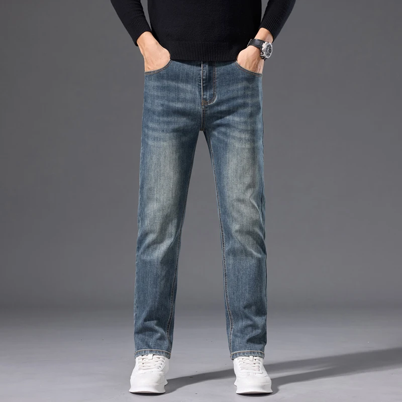 复古男士牛仔裤修身新款休闲时尚韩版百搭裤子男弹力直筒