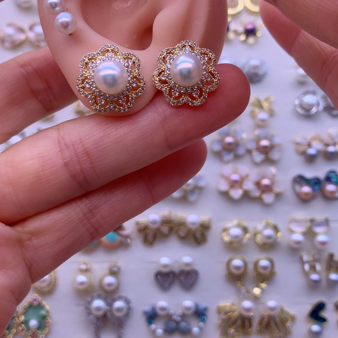 合金淡水珍珠耳饰