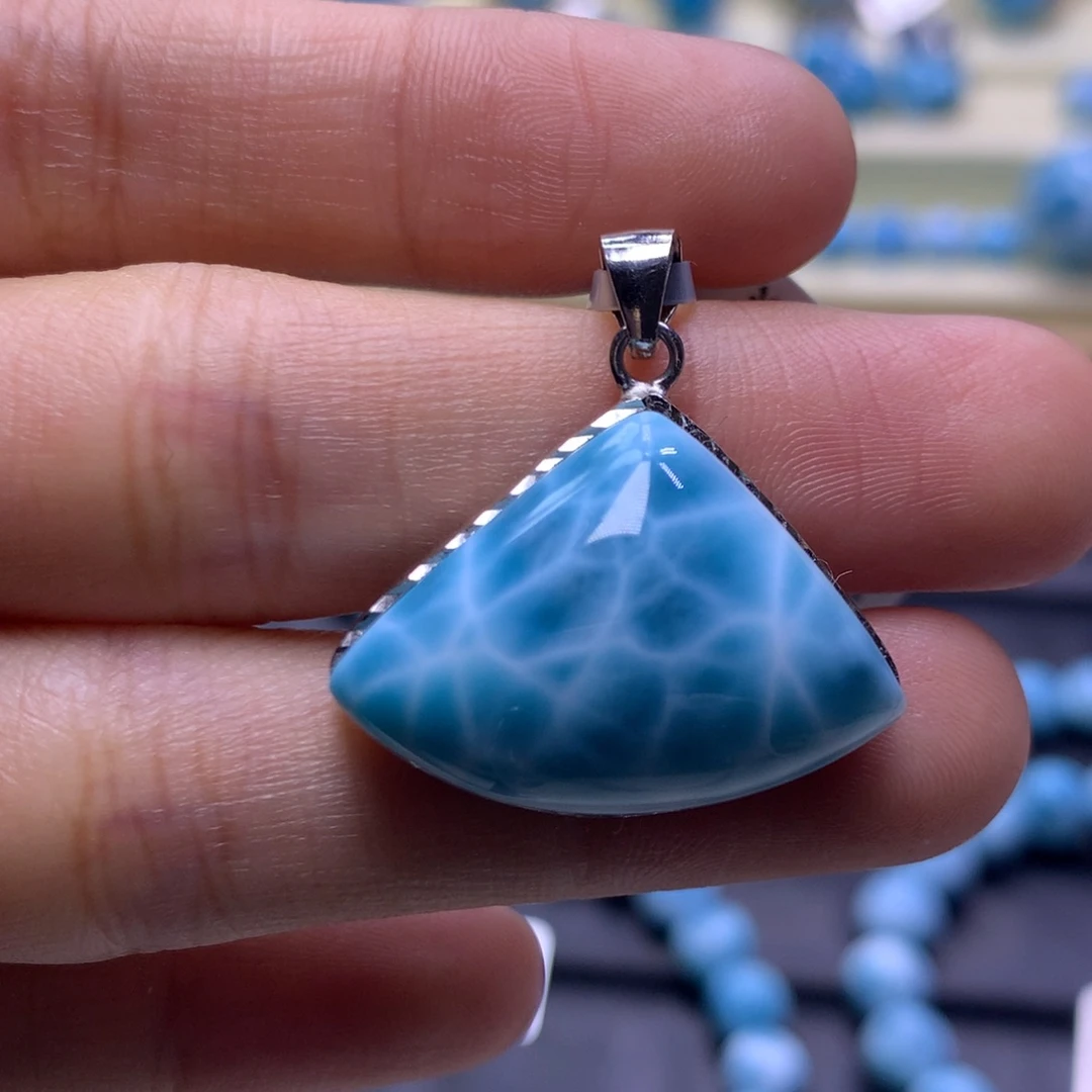 针钠钙石（海纹石）银S925镶嵌吊坠(不含链)吊坠色差略异