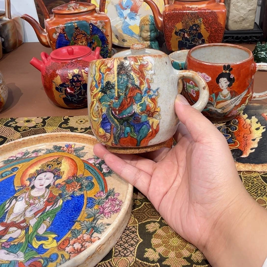 手工手绘不动明王茶杯