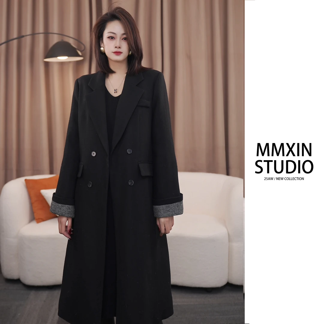 2025秋冬90白鸭绒长款大衣时尚气质轻奢设计师羽绒羊毛大衣