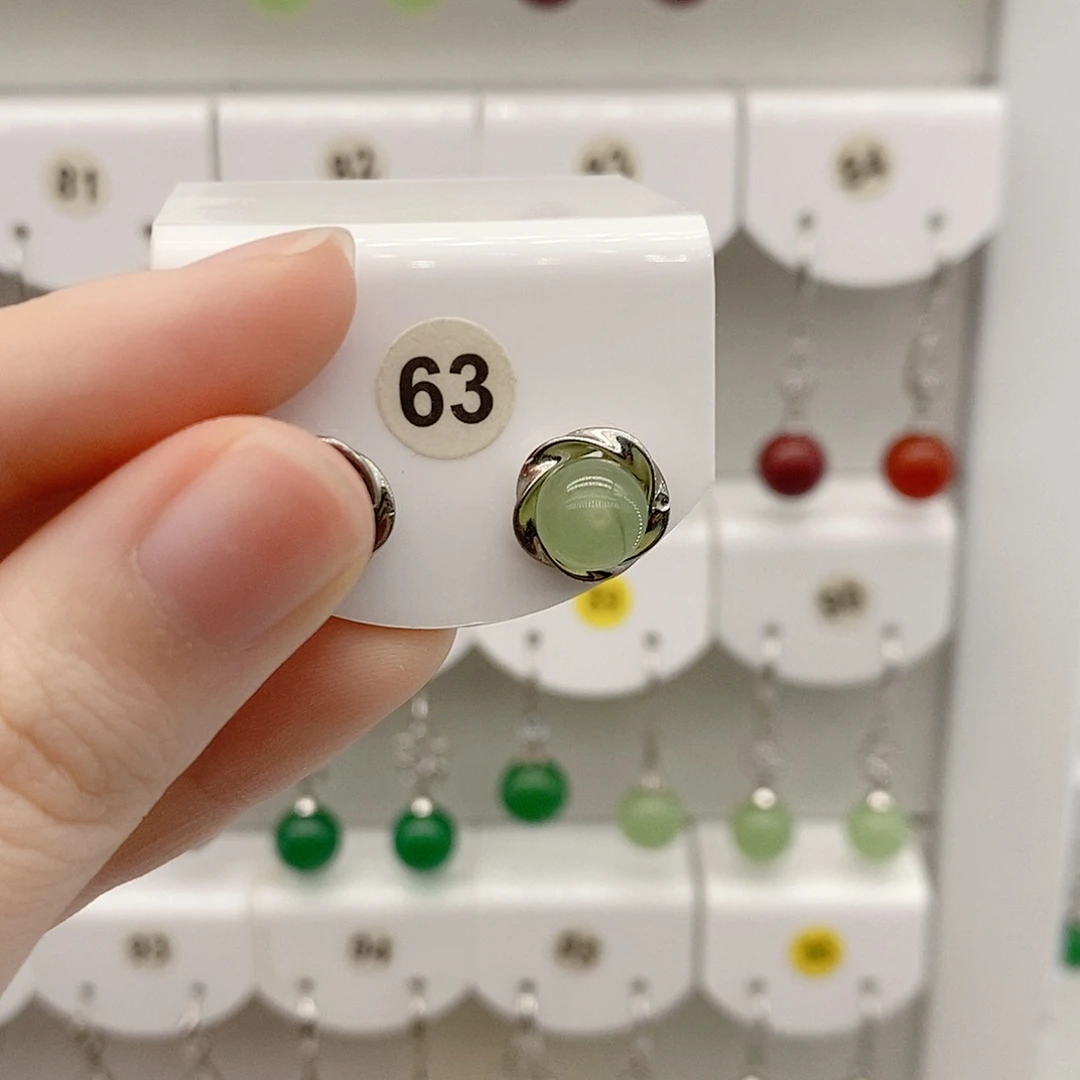 925银足银短款简约绿色珠珠