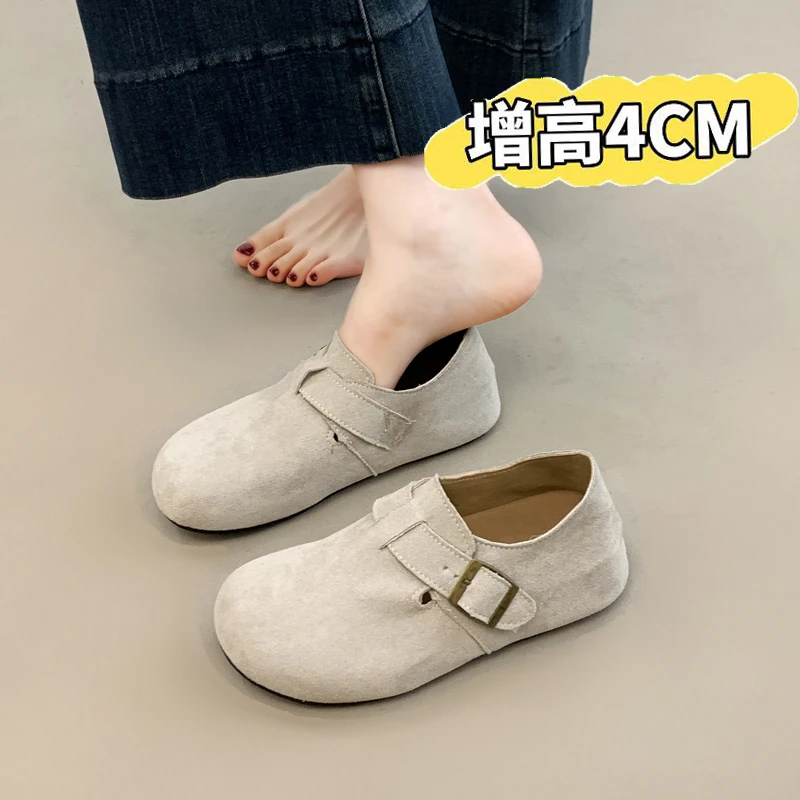 勃肯鞋内增高全包厚底女鞋子2025秋季新款丑萌森系乐福鞋博肯单鞋