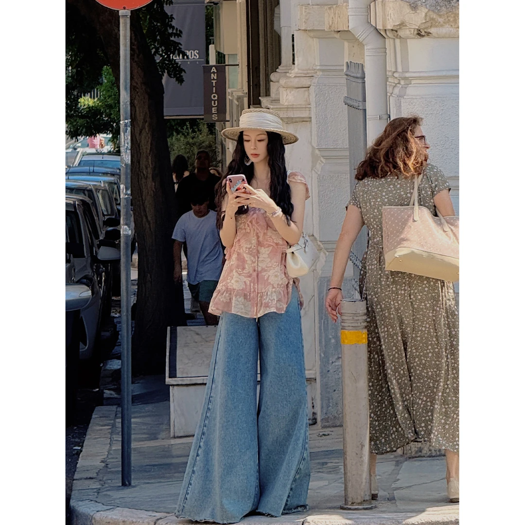 MINI STUDIO徐琳 松弛感休闲大A阔版高腰水洗牛仔裤 x250228