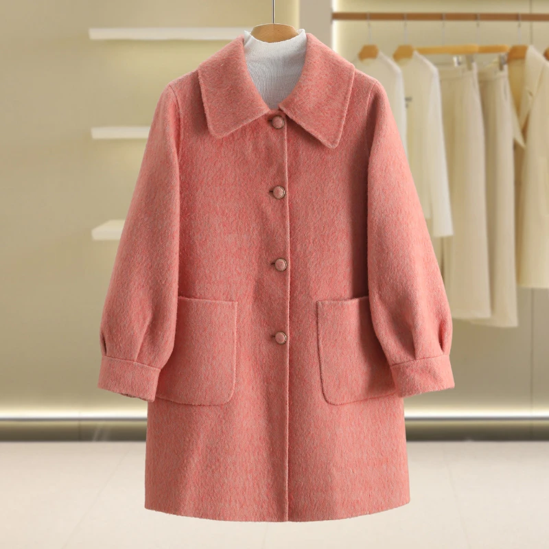 【伍莎-自营】单排扣宽松纯色中长款双面呢外套#ZYM48B008