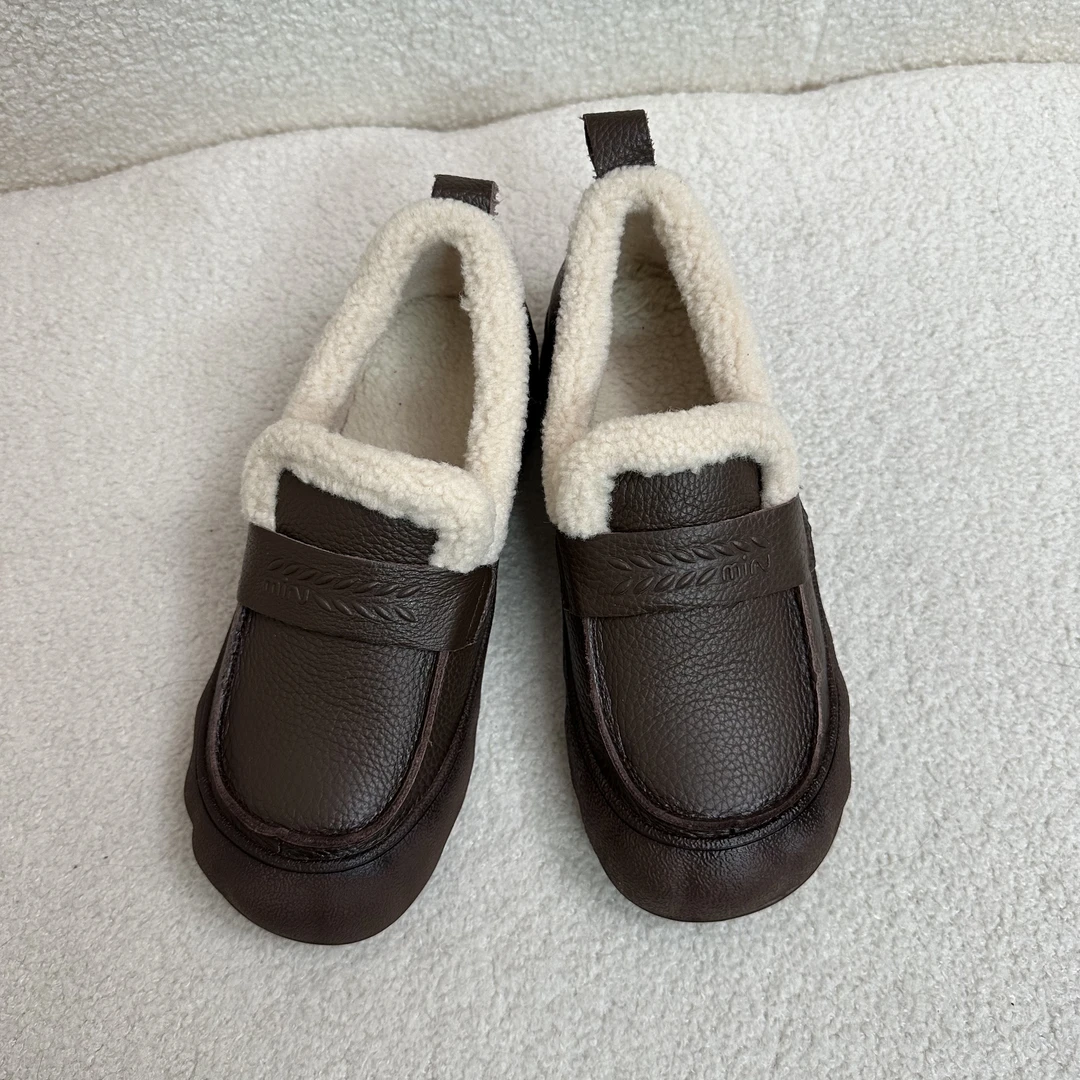 冬季秋冬休闲风纯色牛皮乐福鞋