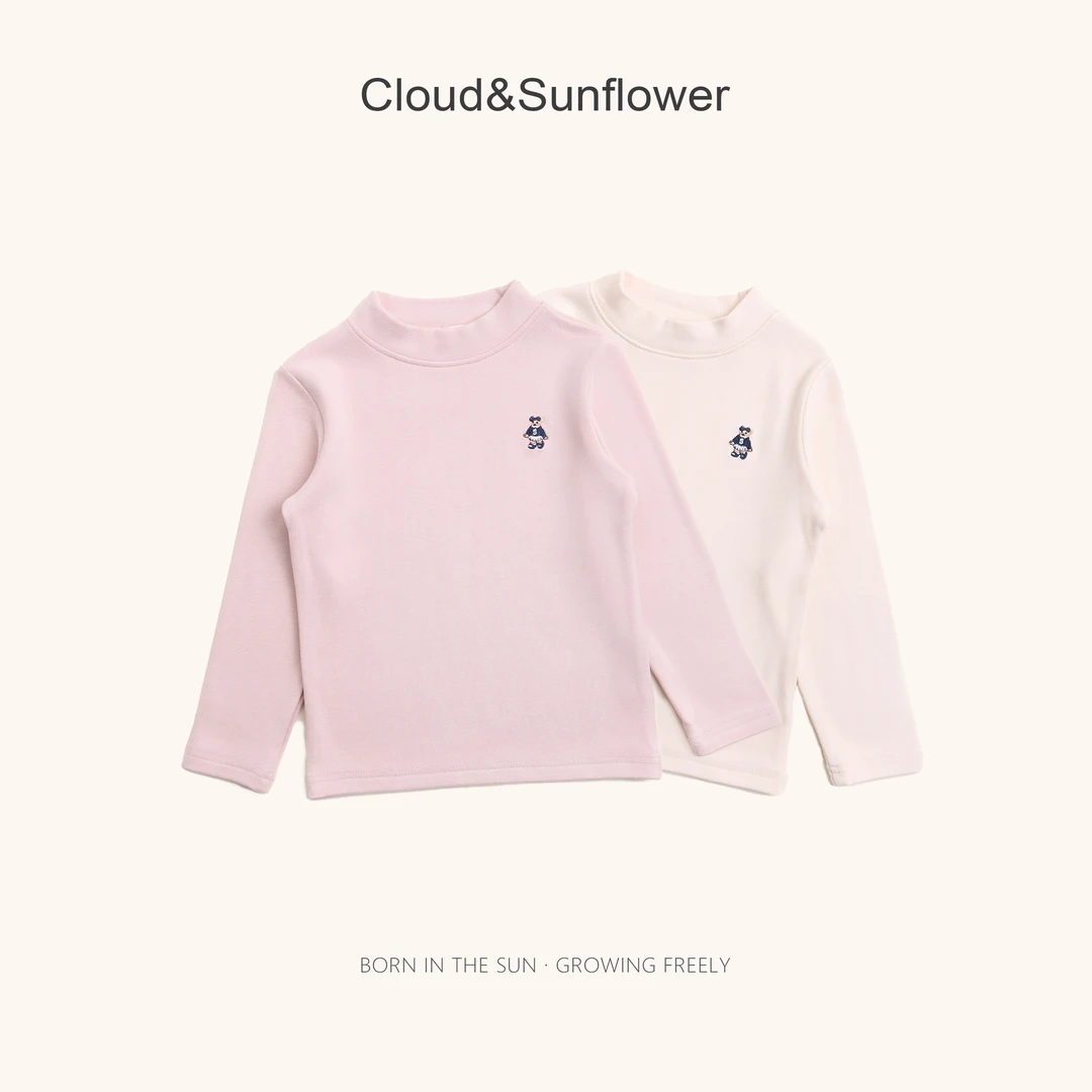 【云朵小葵】女童秋季纯色小熊刺绣半高领百搭打底衫256007