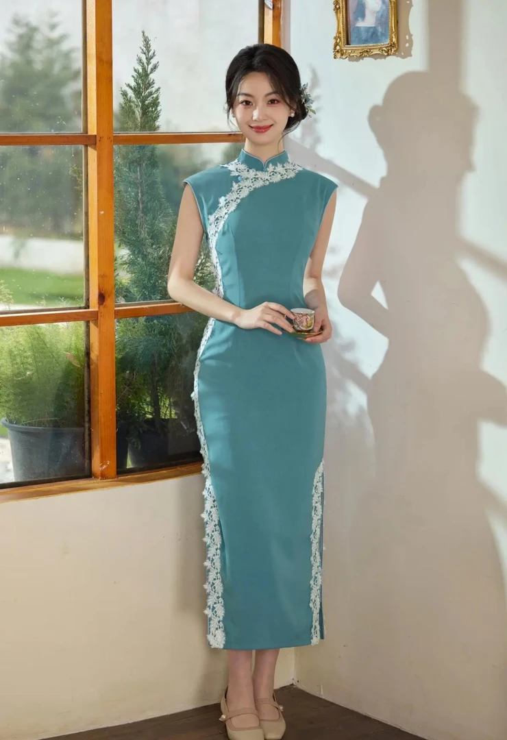 春水漾漾｜如愿中国风气质女神透气旗袍裙新中式显瘦双层衣长120