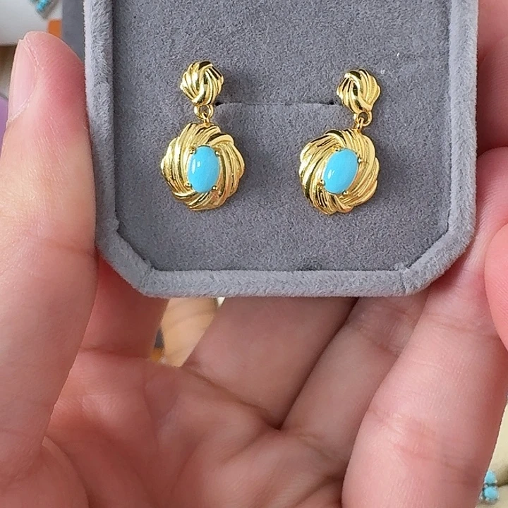 夭***夭绿松石银S925镶嵌耳钉