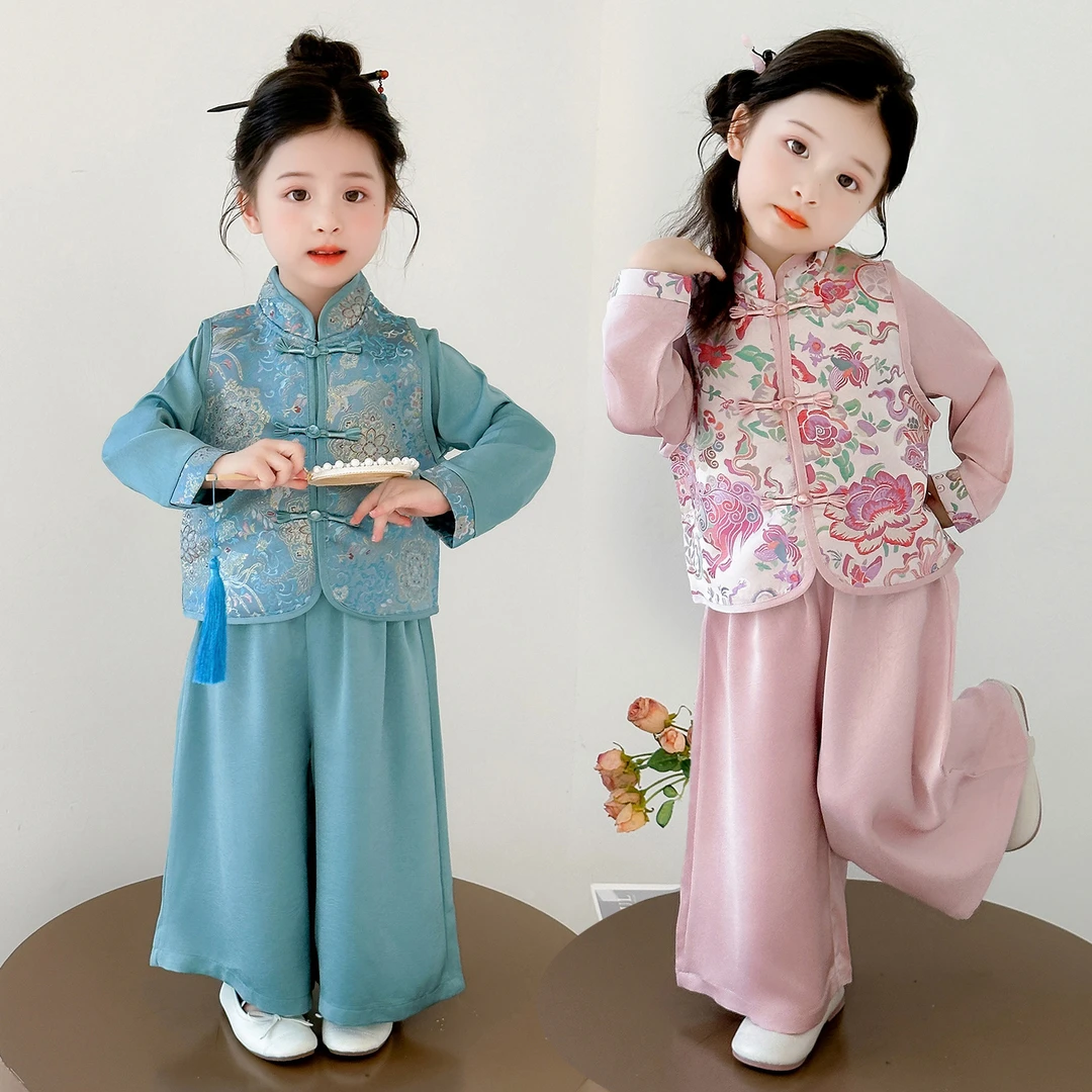 女童时髦中国风唐装套装儿童古风新中式小女孩套装古典洋气汉服